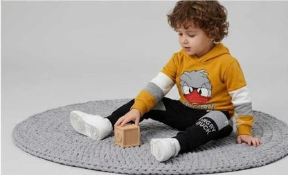 Boys Full Sleeve Hooded Tracksuit – Mustard & Black Cotton Blend Hoodie and Jogger Set